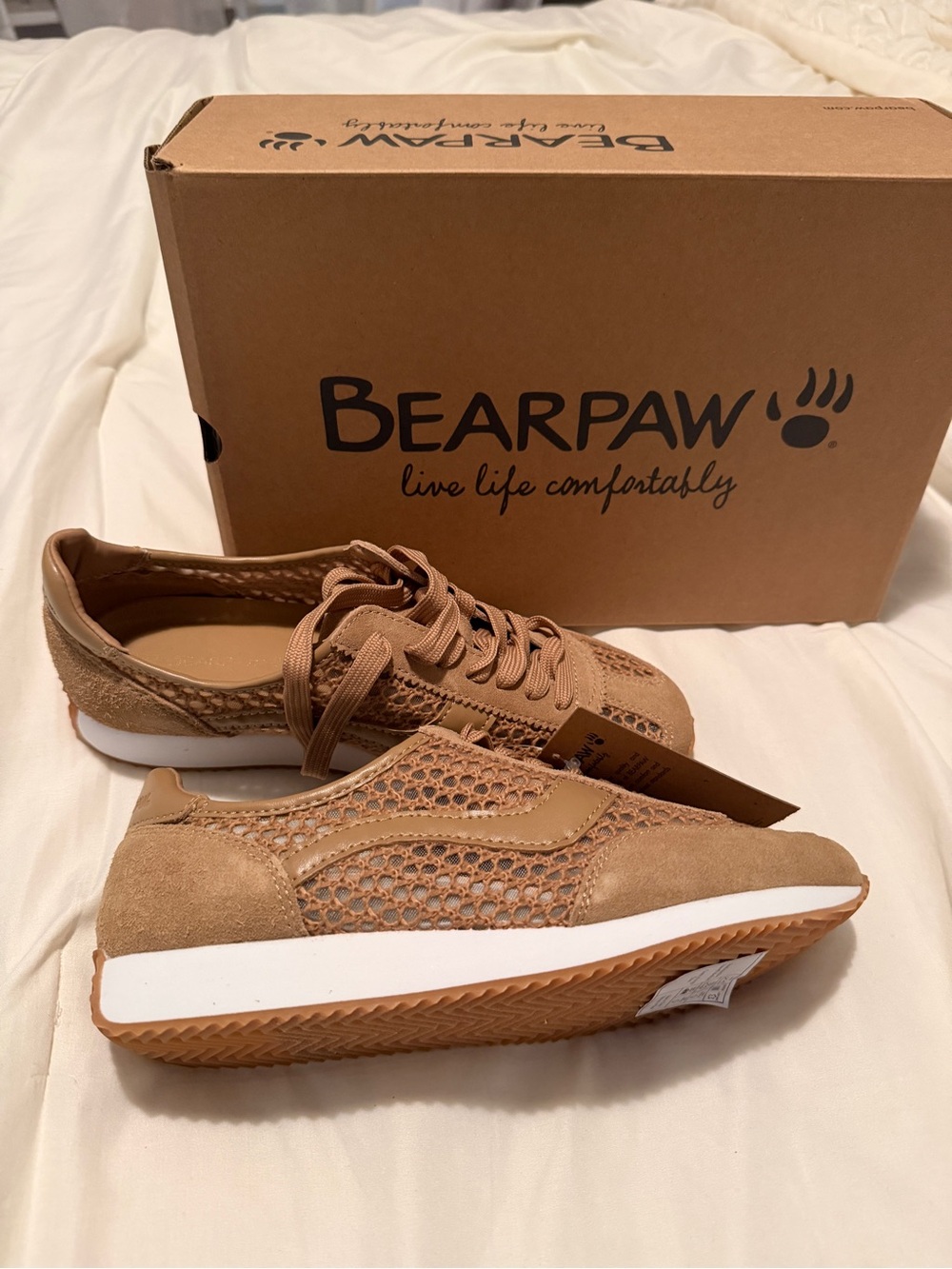 BearPaw Women's Tan Mesh & Suede Lace-Up Sneakers